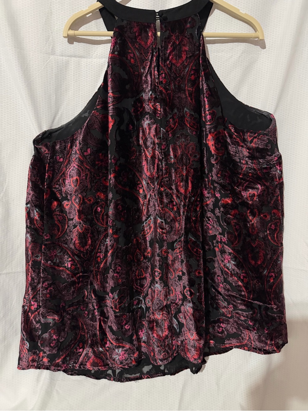 torrid Black and Burgundy Velvet Paisley Halter Tank